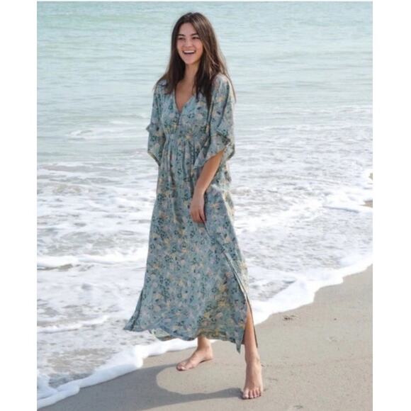 NWT Natural Life Womens Small Sanibel Island Caftan Floral Beachy Batwing Dress - Picture 2 of 9